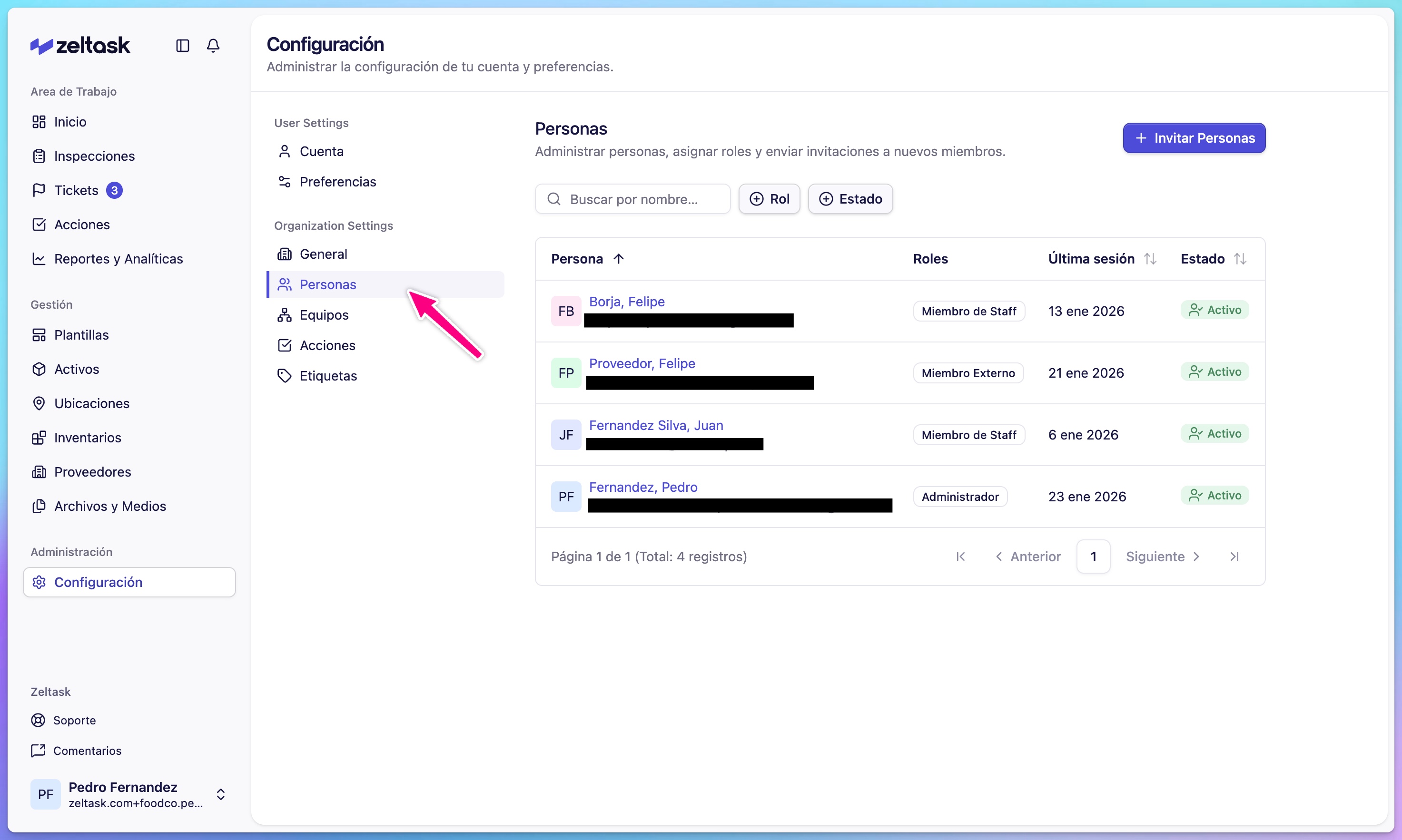 Settings sidebar with People section highlighted